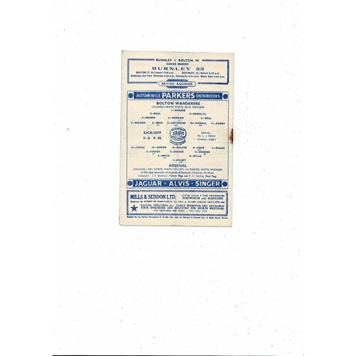 1953/54 Bolton Wanderers v Arsenal Football Programme