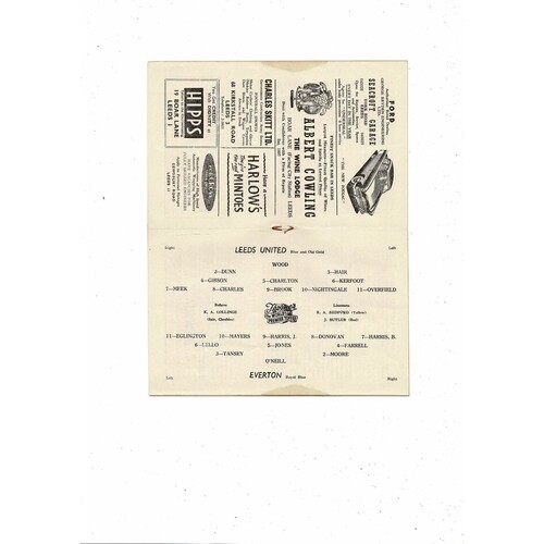 1956/57 Leeds United v Everton Football Programme. August 18th