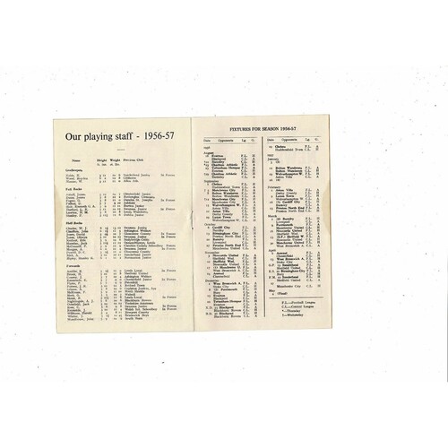 1956/57 Leeds United v Everton Football Programme. August 18th