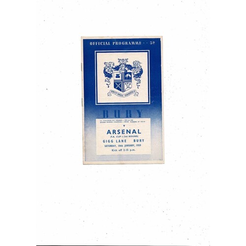 1958/59 Bury v Arsenal FA Cup Football Programme