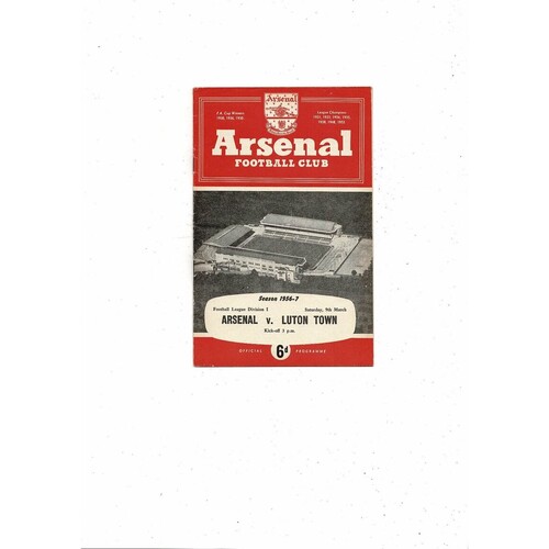 1956/57 Arsenal v Luton Town Football Programme