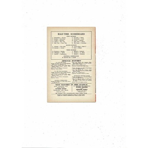 1956/57 Arsenal v Luton Town Football Programme