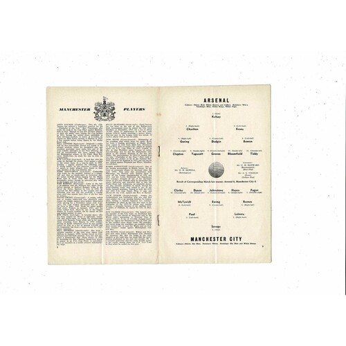 1956/57 Arsenal v Manchester City Football Programme