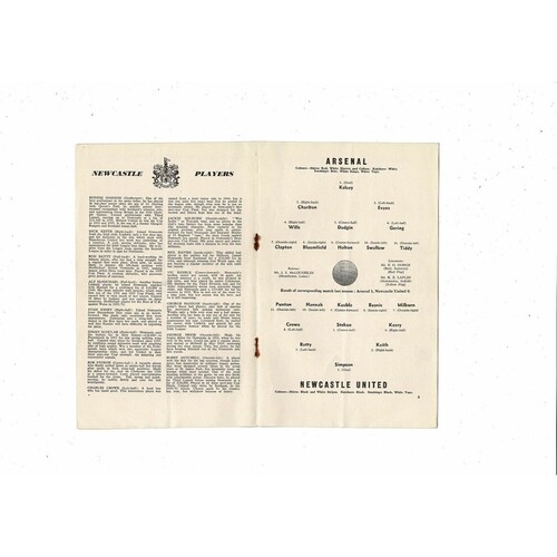 1956/57 Arsenal v Newcastle United Football Programme