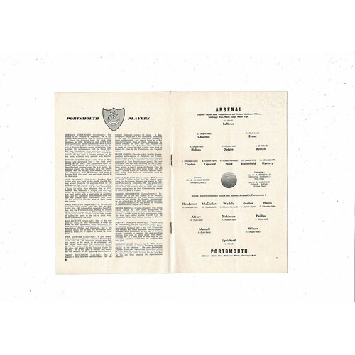 1956/57 Arsenal v Portsmouth Football Programme