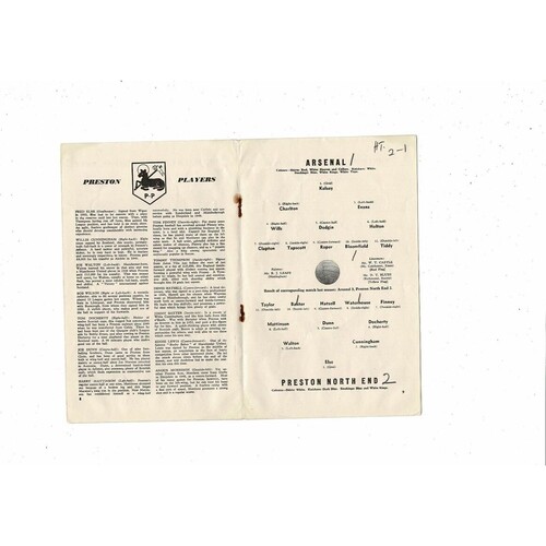 1956/57 Arsenal v Preston Football Programme