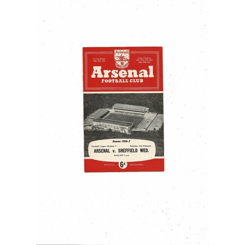 1956/57 Arsenal v Sheffield Wednesday Football Programme