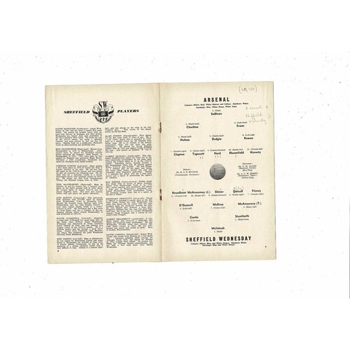 1956/57 Arsenal v Sheffield Wednesday Football Programme