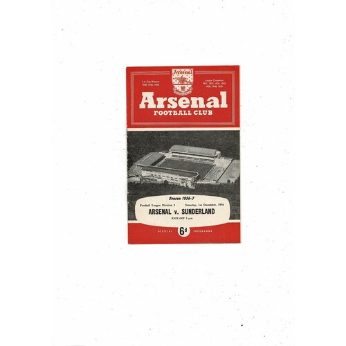 1956/57 Arsenal v Sunderland Football Programme