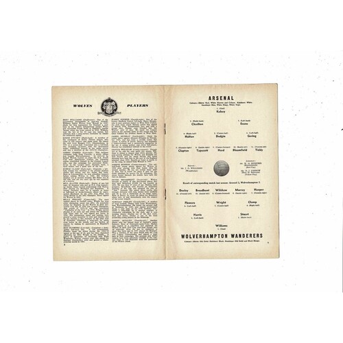 1956/57 Arsenal v Wolves Football Programme