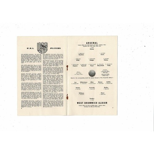 1956/57 Arsenal v West Bromwich Albion Football Programme