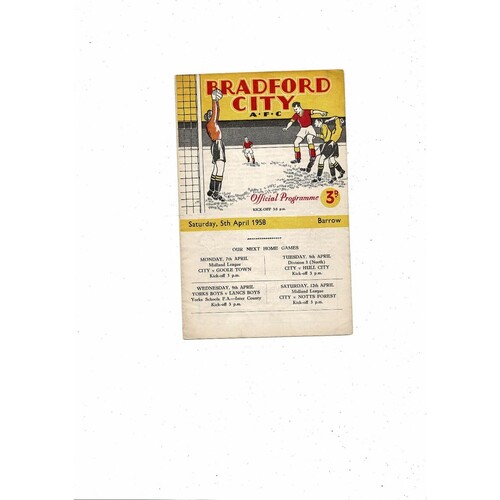 1957/58 Bradford City v Barrow Football Programme