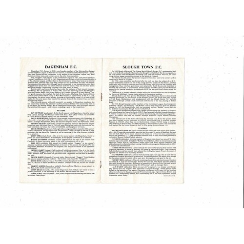 1970/71 Slough Town v Dagenham FA Amateur Cup Semi Final Programme @ Charlton