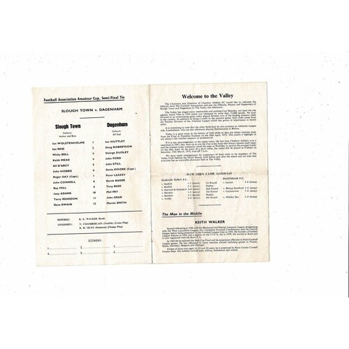 1970/71 Slough Town v Dagenham FA Amateur Cup Semi Final Programme @ Charlton