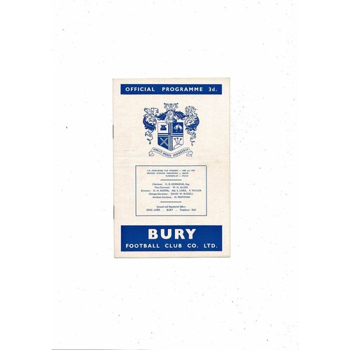 1959/60 Bury v Shrewsbury Town Football Programme