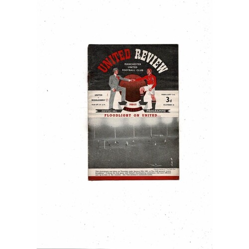 1950/51 Manchester United v Middlesbrough Football Programme