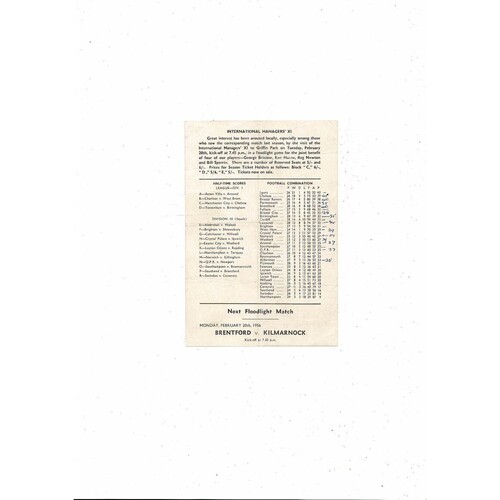 Brentford v Bristol Rovers Football Combination Programme 1955/56