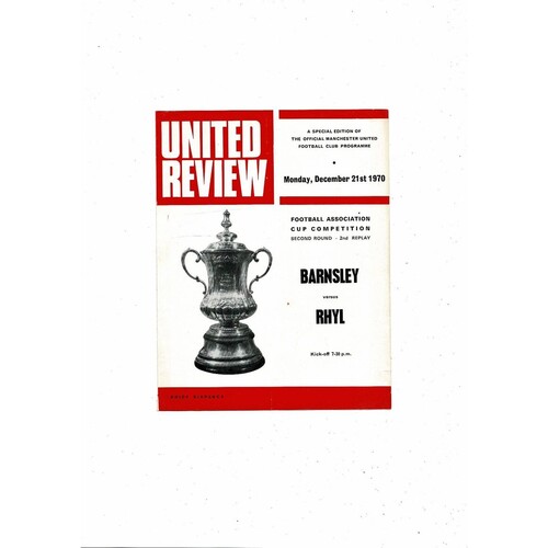 Barnsley v Rhyl FA Cup 2nd Replay Football Programme 1970/71 @ Manchester United