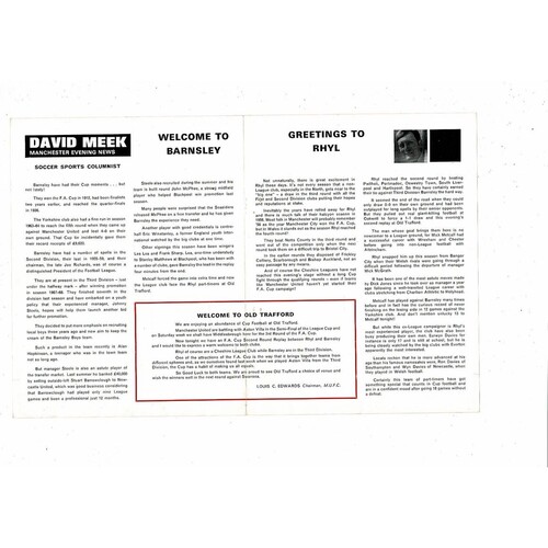 Barnsley v Rhyl FA Cup 2nd Replay Football Programme 1970/71 @ Manchester United