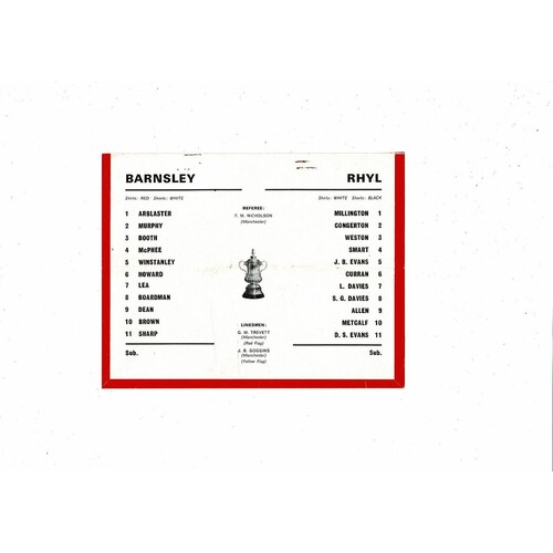 Barnsley v Rhyl FA Cup 2nd Replay Football Programme 1970/71 @ Manchester United
