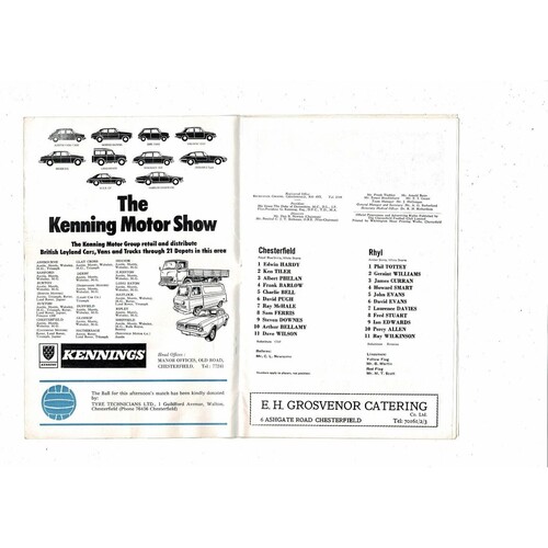 Chesterfield v Rhyl FA Cup Football Programme 1972/73