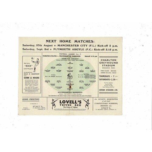 1949/50 Charlton Athletic v Wolves Football Programme