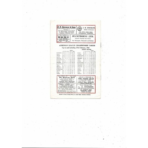 1964/65 Hounslow v Southall Athenian League Football Programme