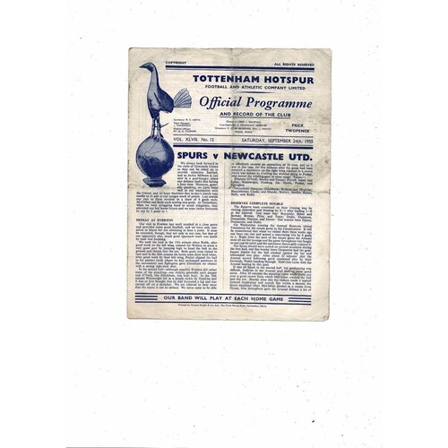 1955/56 Tottenham Hotspur v Newcastle United Football Programme
