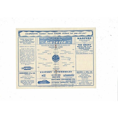 1959/60 Colchester United v Barnsley Football Programme