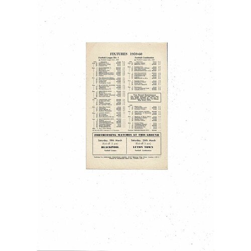 Chelsea v Swansea Football Combination Programme 1959/60