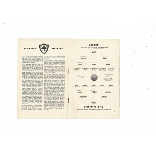 1957/58 Arsenal v Leicester City Football Programme