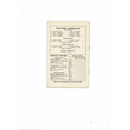 1957/58 Arsenal v Leicester City Football Programme