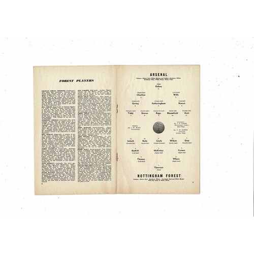 1957/58 Arsenal v Nottingham Forest Football Programme