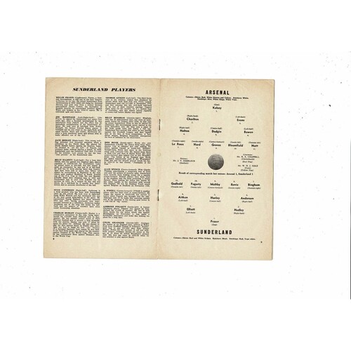 1957/58 Arsenal v Sunderland Football Programme