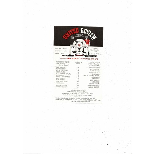 Manchester United v Leeds United Pontins League Football Programme 1989/90