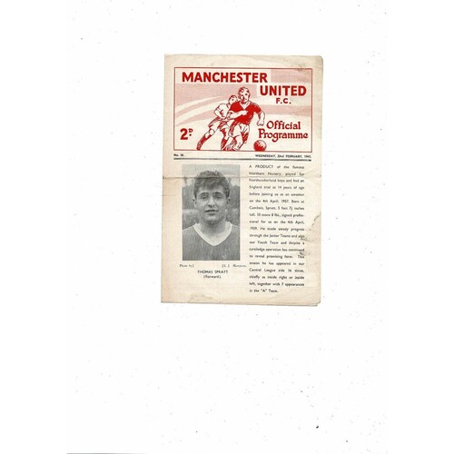Manchester United v Everton Central League Football Programme 1960/61 Feb