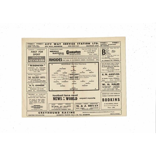 1959/60 Gillingham v Rochdale Football Programme