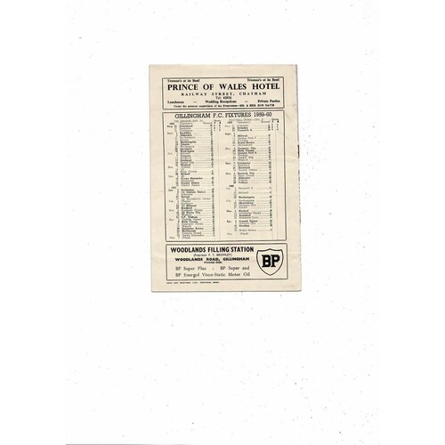 1959/60 Gillingham v Rochdale Football Programme