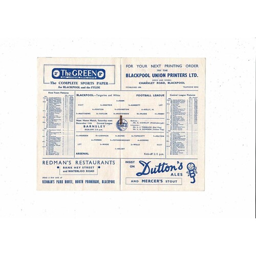 1954/55 Blackpool v Arsenal Football Programme