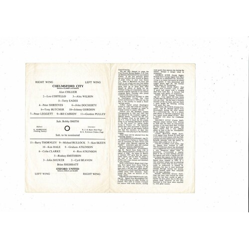 Oxford United v Chelmsford City FA Cup 2nd Reply Programme 1967/68 @ Brentford