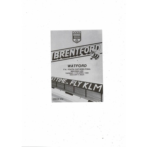 1988/89 Brentford v Watford FA Youth Cup Semi Final Football Programme