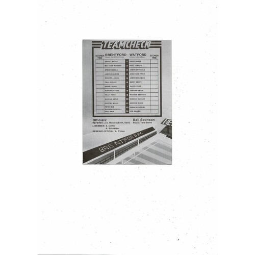 1988/89 Brentford v Watford FA Youth Cup Semi Final Football Programme