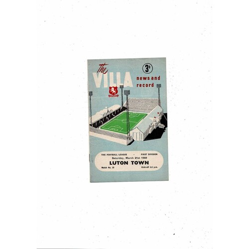 1958/59 Aston Villa v Luton Town Football Programme