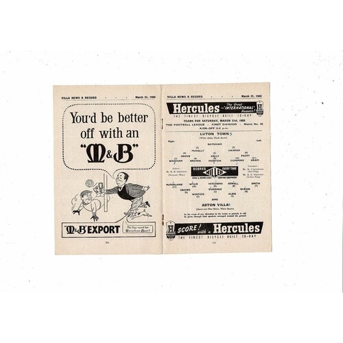 1958/59 Aston Villa v Luton Town Football Programme