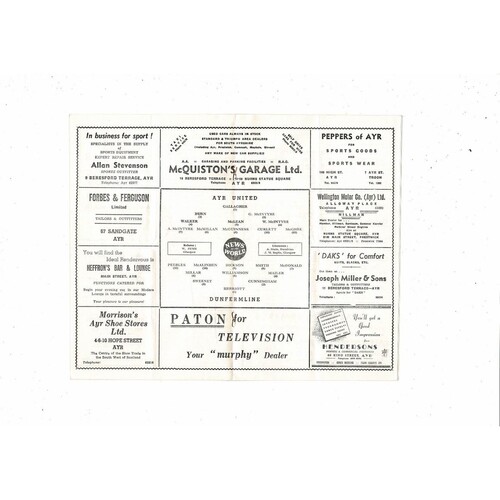 1960/61 Ayr United v Dunfermline Athletic Football Programme