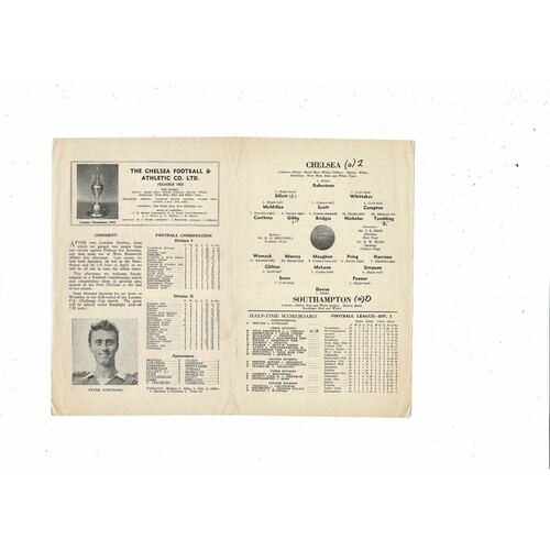 Chelsea v Southampton Football Combination Programme 1959/60
