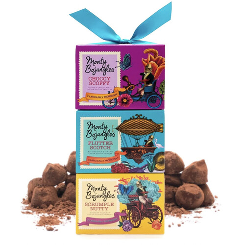 Monty Bojangles Cocoa Dusted Truffles Gift Tower - Choccy Scoffy, Scrumple Nutty, Flutter Scotch 3 x 100g Pack