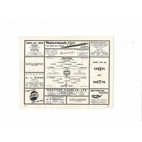 1955/56 Brentford v Exeter City Football Programme