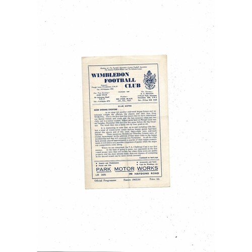 Wimbledon Home Football Programmes