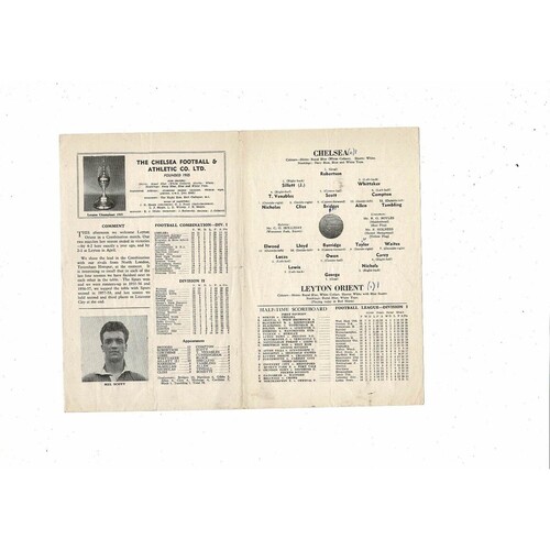 Chelsea v Leyton Orient Football Combination Programme 1959/60